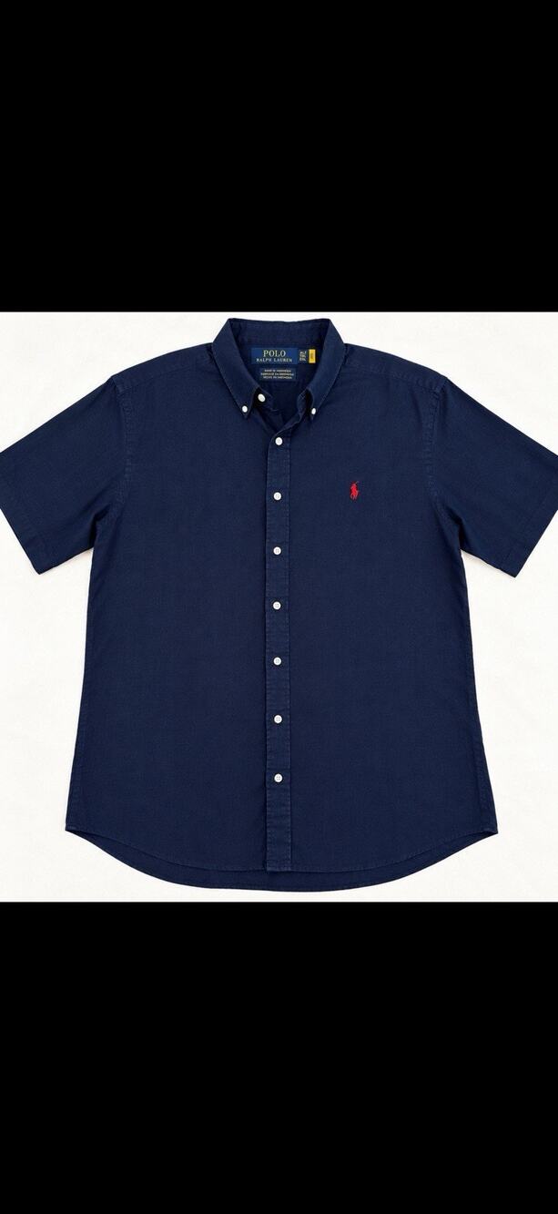 Polo Ralph Lauren Men's XLT Navy Solid SS Button-Down Cotton Woven Polo Pony